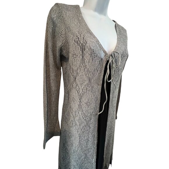 Vintage 90s / Y2K | Eye Candy | Silver Metallic | Tie Front | Fringe Cardigan - Picture 6 of 11